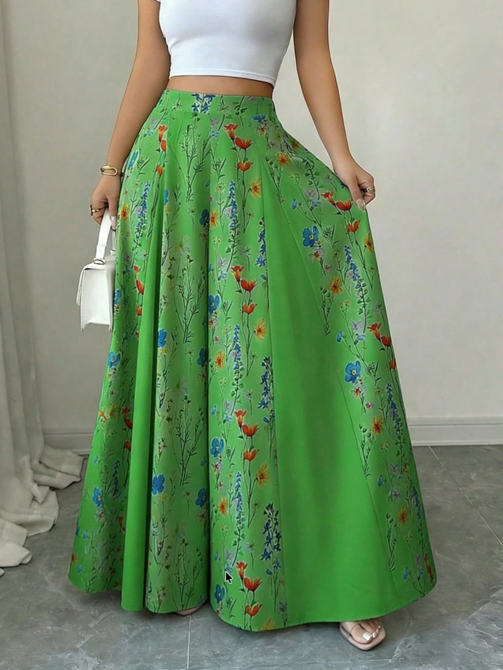 Boho Floral Print Stretchy Pants Wide Leg Flowy Pants - Picture 7 of 9